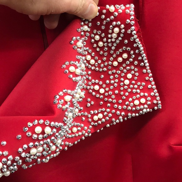 SL Fashions,Bejeweled Sleeve Dress,red,NWT - Picture 7 of 16